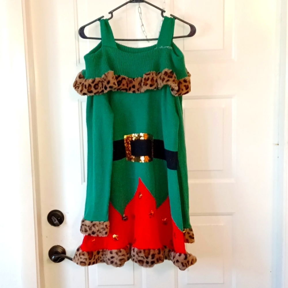 HOLIDAY TIME WOMEN'S [XLARGE 16-18] GREEN & RED UGLY XMAS SWEATER DRESS